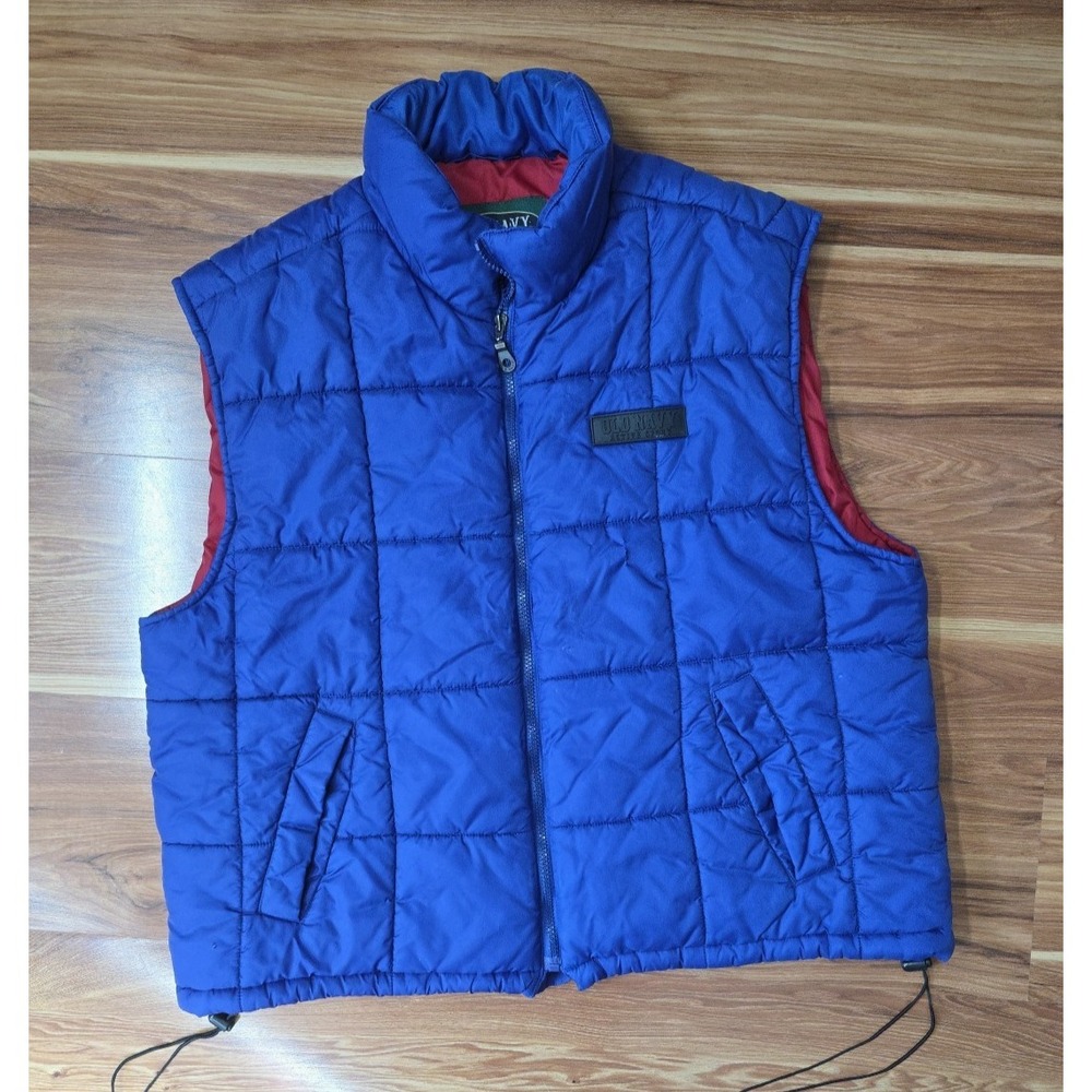 Old Navy Men's XL Vintage Active Sport Quilted Puffer Vest‎ Russia Blue Red Zip
